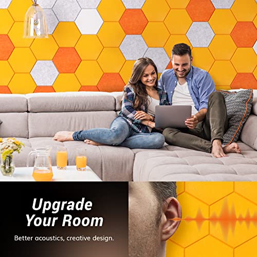 Image of 12 Pack Hexagon Acoustic Panels, TONOR 12 inchx 10 inchx 04 inch High Density Sound Proof Panels for Walls, Sound Dampening Insulation Treatment Foam Panel, Sound Absorbing Padding for Studio, Office, Home Yellow