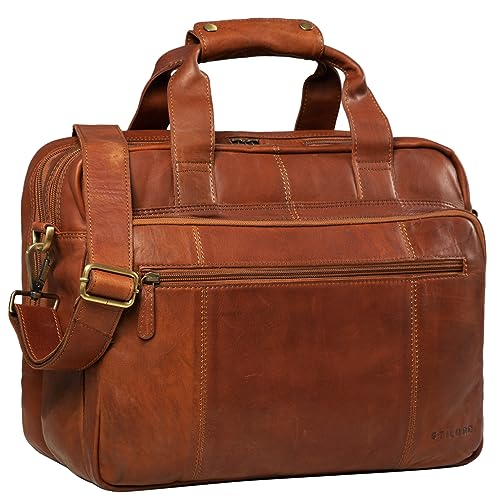 Sac de professeur en cuir vintage STILORD pour enseignant et ordinateur portable, couleur cognac