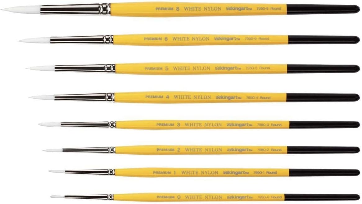 KINGART White Nylon 7950 Gold Grip Round Artist Brushes for Watercolor, Acrylic, Face Painting, Body Art, Fabric, Canvas, Wood & Glass
