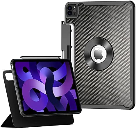 ChiWeiing New iPad Pro 11 Inch Case 2022(4rd Gen)/ 2021(3rd Gen)/2020(2nd Gen) with Pencil Holder,Carbon Fiber Anti-Bending Back Cover [ Auto Wake/Sleep] Multi-Angle Horizontal and Vertical Rotation