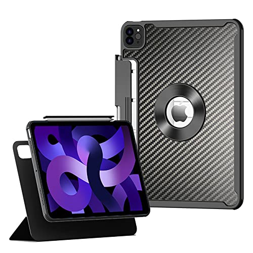 Chiweiing New Ipad Pro 11 Inch Case 2022(4Rd Gen)/ 2021(3Rd Gen)/2020(2Nd Gen) With Pencil Holder,Carbon Fiber Anti-Bending Back Cover [ Auto Wake/Sleep] Multi-Angle Horizontal And Vertical Rotation #TOP1