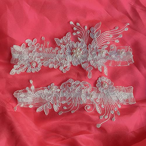Sither Lace Garters Set Wedding Bride Garters Bridal Leg Band Large Flower Belt Garters For Women Gift Wedding Party Accessories (White) #TOP5