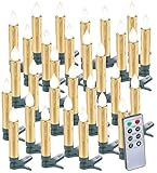 Stromsparende und langlebige LEDs in Warmweiß • Grüne Klemmen zum Anbringen am Weihnachtsbaum • Maße der Kerzen (Ø x H): je 14 x 100 mm, Gewicht: je 24 g (mit Batterie)