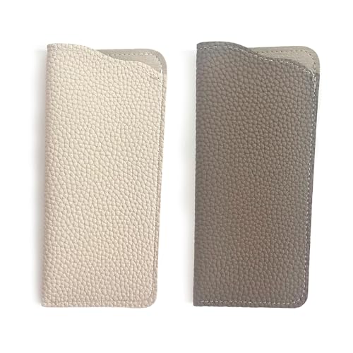 Mirkcittle Cases for eyeglasses 2 Pack Soft Leather for Women Men Fashion PU Sunglasses Pouch Portable Travel Glasses Cases (Grey/Milkshake white)