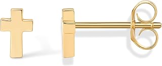 PAVOI 14K Gold Plated 925 Sterling Silver Cubic Zirconia Cross Stud Earrings for Women - Small Faith Religious Huggies