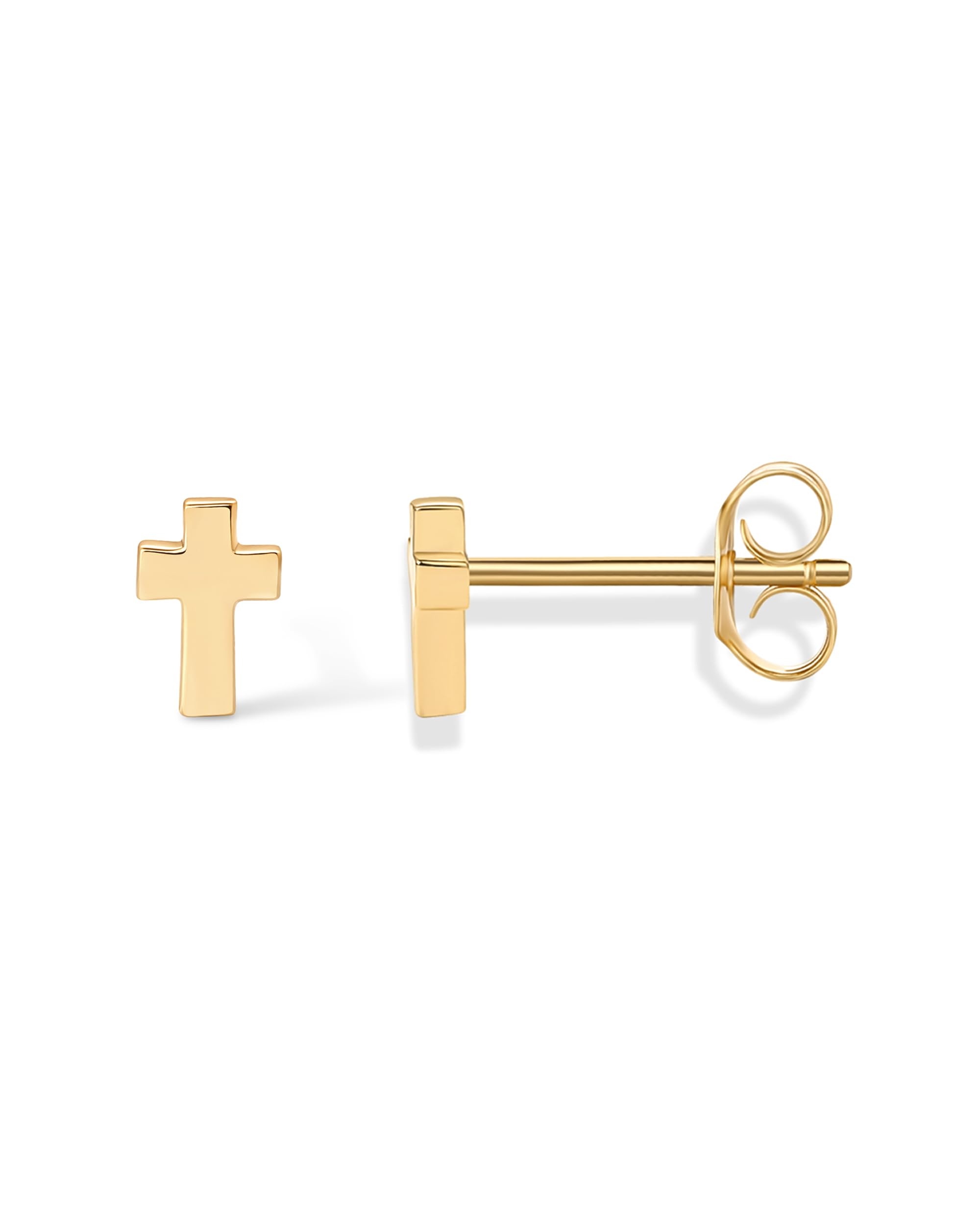 14K Gold Plated 925 Sterling Silver Posts Cross Earrings for Women | Small Religious Faith Cubic Zirconia Cross Studs Huggies Earrings