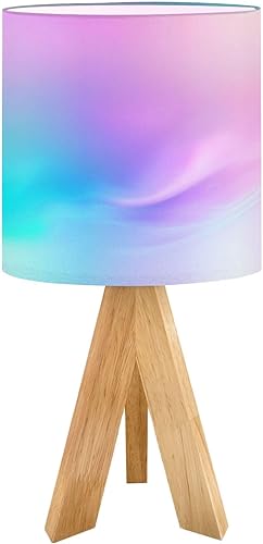 Miniatura 14 de Tripod Bedside Desk Table Lamp Minimal Fluid Gradient Blurred Wave Pastel Color Earth Tone Green Pink Wood Nightstand Lamp with Linen Fabric Shade
