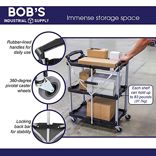 Bisupply Fold Up Rolling Cart - 3 Tier Push Cart Collapsible Utility Carts With Wheels For Office, Warehouse, And Home #TOP4