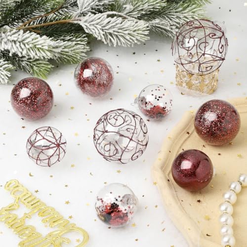 Wironlst Christmas Ball Ornaments Shatterproof Clear Large Plastic Hanging Ball Decorative Baubles Set with Stuffed Delicate Decorations (Multi-Siz, Burgundy) - image 3