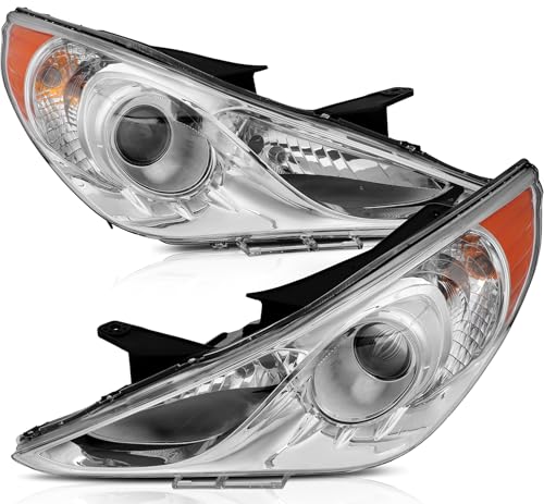 LBRST Headlight Assembly with Project for Hyundai Sonata 2011-2014 Chrome Housing Amber Reflector Clear Lens Driver and Passenger Side Headlamp - Thumbnail 6