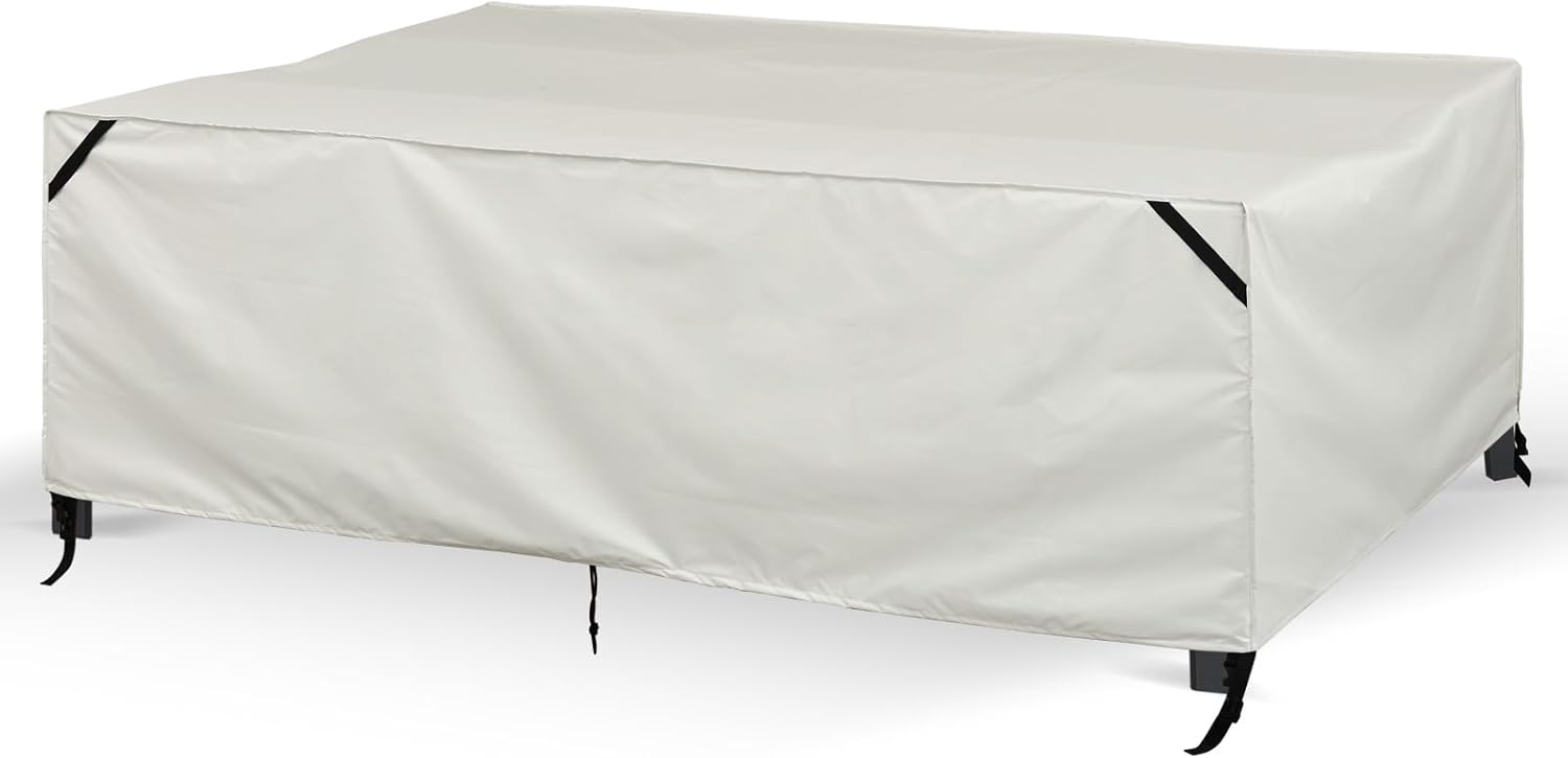 Waterproof Patio Furniture Covers, 420D Oxford Rectangular Outdoor Table and Chairs Set Cover, Anti-UV & Windproof Garden Furniture Protector for Dining Set, Sofa, Sectional, Beige
