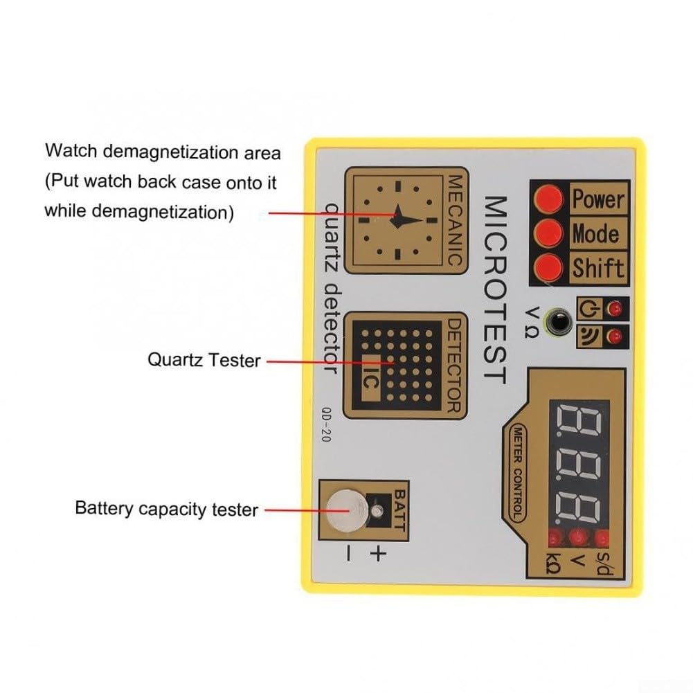 Minhe QD-20 - Strumento di manutenzione per orologio, tester per impulsi della batteria dell'orologio QD20, per movimento al quarzo, con funzione smagnetizzatore, monitoraggio in tempo reale, ABS e