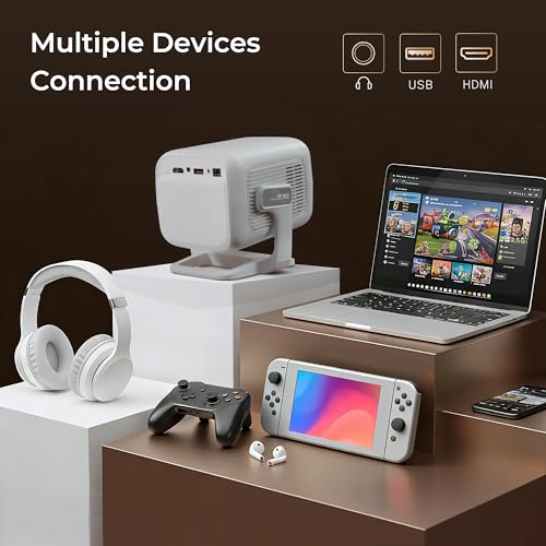 [1080P Natif/Auto Focus] Intelligent Vidéoprojecteur 4K avec WiFi 6 et Bluetooth 5.4 Mini Smart Projecteur Rotation 270° Auto Keystone Portable Projector Compatibile avec HDMI/USB/iPhone