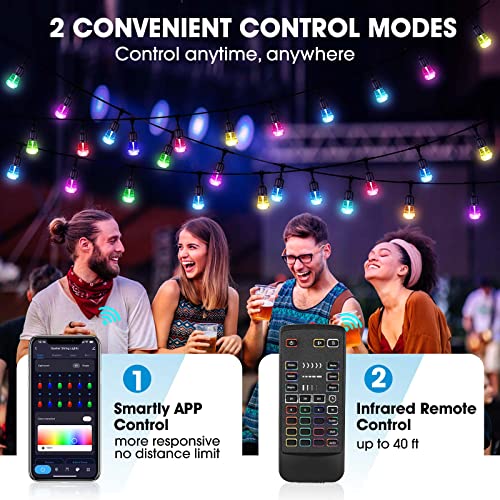 Queker Upgrade Outdoor String Lights Smart Led Lights Work With Alexa,Waterproof 25Ft Outside Patio String Light With 12 Dimmer Led Bulbs,20 Scene Modes Outdoor Rgb Light With App & Remote For Party #TOP2