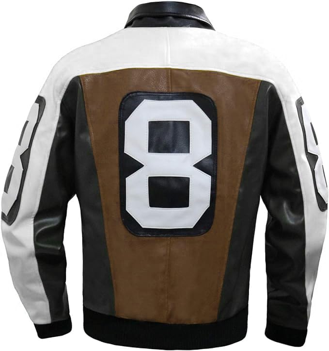 Image of 8 Pool Bomber Jacket- Faux Leather Seinfeld David Puddy Eight ball Lettermen Jacket - 90's Bomber Jacket