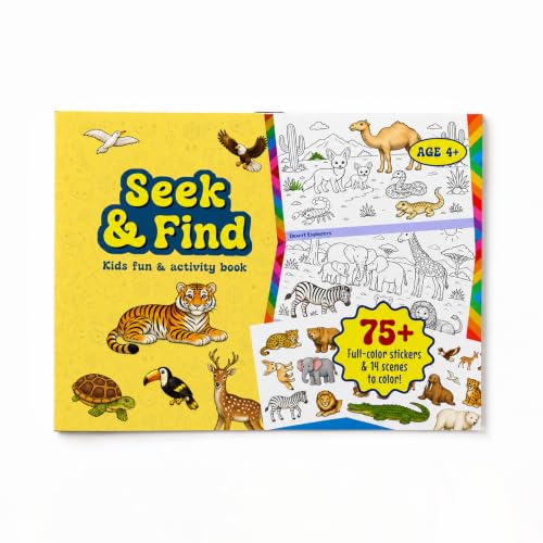 Image of Seek & Find Sticker Activity Book for Kids 4+ | 300+ Animal Stickers, 14 Scenes to Color | Search, Match, Stick & Coloring Activity Pad | A4 Size Creative Learning Book