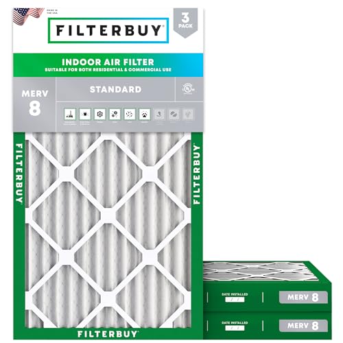 Filterbuy 16x25x2 Air Filter MERV 8 Dust Defense (3-Pack), Pleated HVAC AC Furnace Air Filters Replacement (Actual Size: 15.50 x 24.50 x 1.75 Inches)