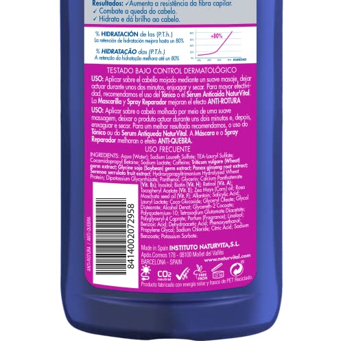 NaturVital Champú Anticaída Antirotura para cabello largo| Sin Parabenos ni Siliconas | con Saw Palmetto + Ginseng + Cafeína -300 ml