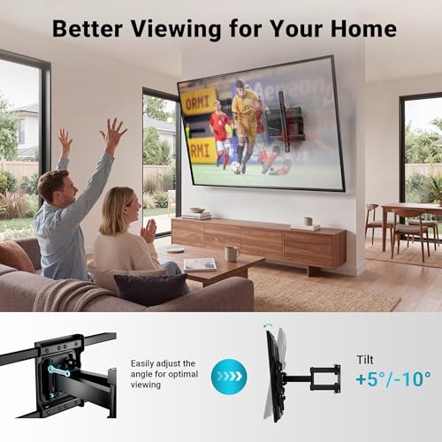 Image of BONTEC Full Motion TV Wall Mount for 37-85 Inch TVs, Hold up to 132lbs, Heavy Duty Swivel Tilt TV Mount, Articulating Dual Arm Wall Mount TV Bracket, Max VESA 600x400mm, Fits 16 inch Wood Studs