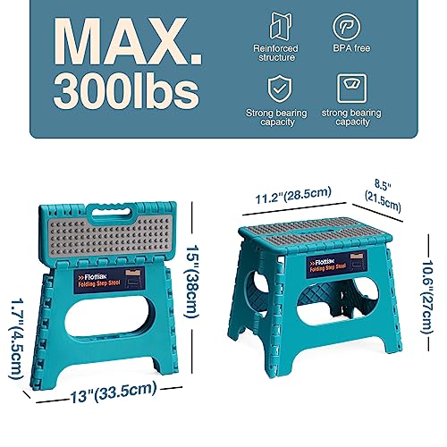 Image of Flottian 11 inch Folding Step Stool for Adults and Kids Holds Up to 300 lbs,Non-Slip Folding Stools with Portable Handle, Compact Plastic Foldable Step Stool for Bathroom,Bedroom, Kitchen Ocean Blue,1PC