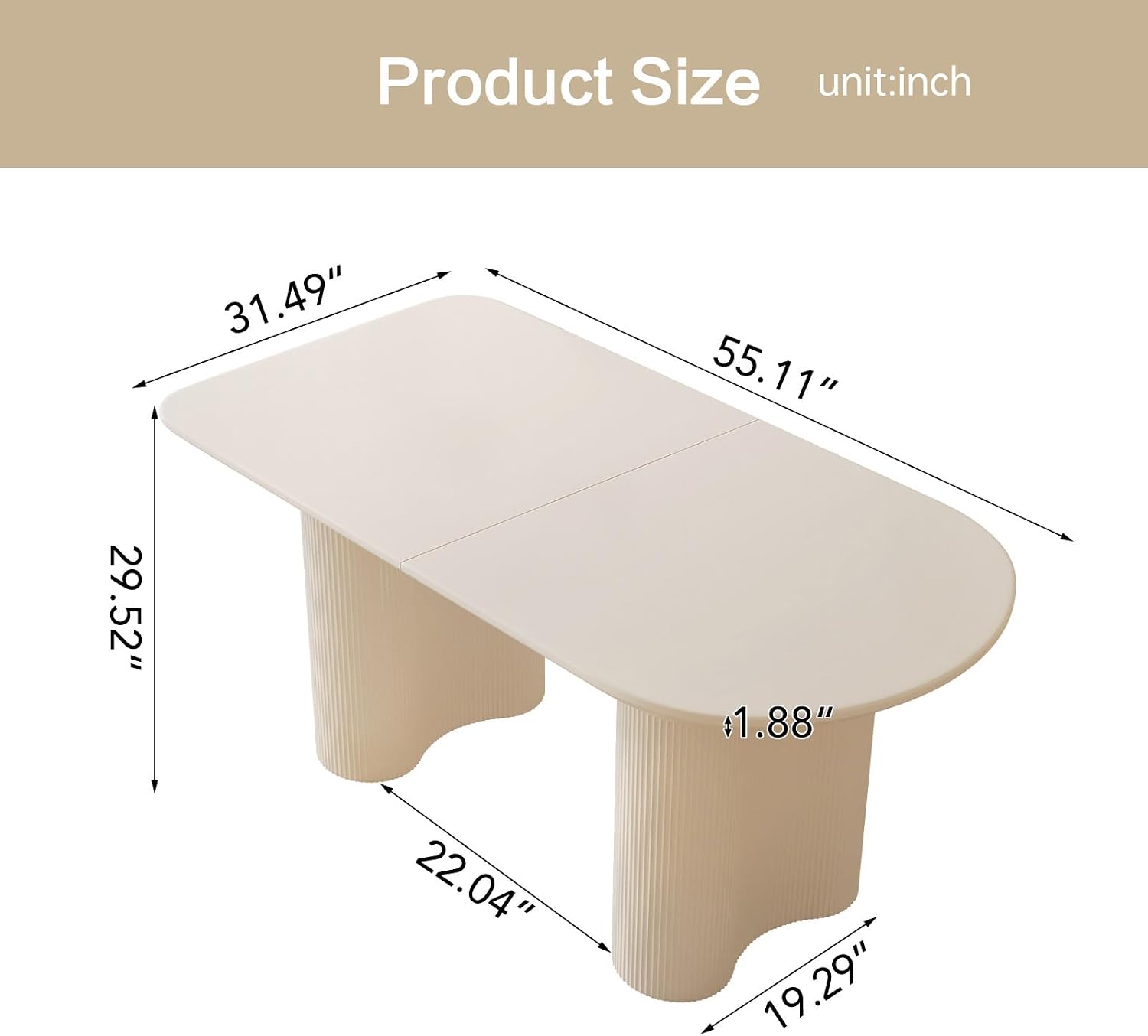 55.11" Oval Dining Table for 4-6, White Kitchen Table | Modern Oval Design with Stylish Wavy Legs, Scratch-Resistant Tabletop, Ideal for Kitchen, Dining Room or Bar, Easy Assembly