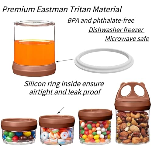 Image of SELEWARE Brown Stackable Snack Containers for Kids Toddlers Adults, 31oz | Portable Food Storage Containers for Snacks Formula Powder Drinks and Travel, Twist Lock System Airtight Leak-proof BPA Free