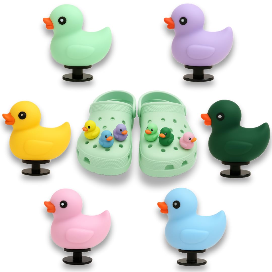 6PCS cute duck 3D pvc animals shoe decoration, shoe decoration for girls, shoe decoration for boys, Small, Silicone, No Gemstone