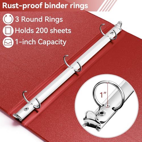 Image of SUIN 1 Inch 3 Ring Binder, Clear 1'' View Presentation Binders with 2 Pockets, Fits 8.5 x 11 Letter Size, Durable Polypropylene, Non-Stick & PVC-Free for School, Office & Home (Red)