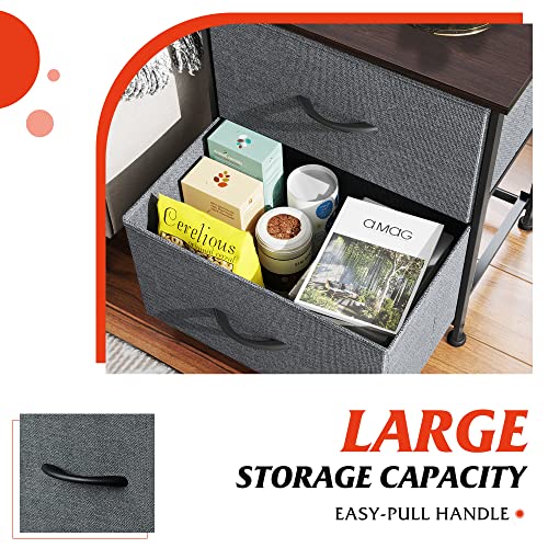 Wlive Nightstand Set Of 2, 2 Drawer Dresser For Bedroom, Small Dresser With 2 Drawers, Bedside Furniture, Night Stand, End Table With Fabric Bins For Bedroom, Closet, Nursery, College Dorm, Dark Grey #TOP4