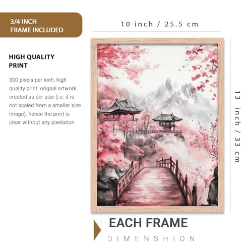 Image of kotart Big Aesthetic Japanese Nature Art View Framed Poster | Castle View Wall Framed Posters for Living Room Bedroom Wall Decor Set Of 3 (10X13 inch)