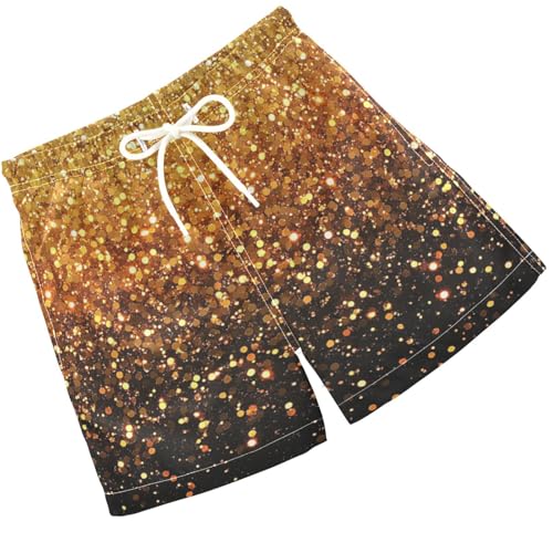 Pigsaly Boys Swim Trunks Mustard Yellow Gradient Flashing Gold Glitter Boys Board Shorts Swimsuit Swimwear Bathing Suit XS