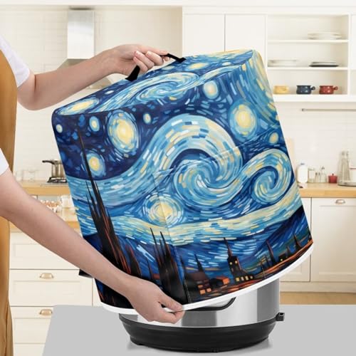 Image of Starry Night Oil Painting Pressure Cooker Lid Cover Artistic Appliance Decorations Recyclable Waterproof Kitchen Accessories Suitable for Round Square Pots Air Fryer Dust Cover