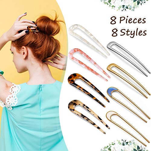 image for Chuangdi 8 Pieces U-Shaped Hairpin with 2 Prongs Vintage Hair Pin Fork
