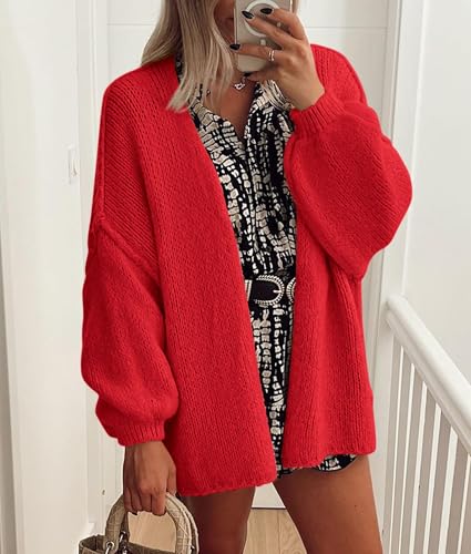 Image of PRETTYGARDEN Womens Oversized Cardigan Sweaters 2026 Fall Long Lantern Sleeve Knit Open Front Lightweight Sweater