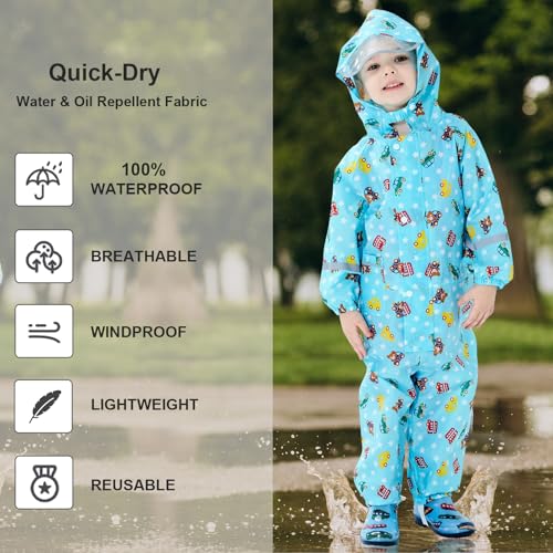 Kids Rain Suit Toddler Boys Girls One Piece Raincoats Waterproof Coverall Baby Rain Jackets Zipper Rainwear 1-10 Years3