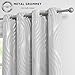 Xwincel 100% Blackout Curtains Grey and Silver Foil Pattern Curtains 84 Inch Length for Living Room Metallic Silver Wave Print Drapes for Bedroom Thermal Insulated Grommet Window Curtains 2 Panel Set