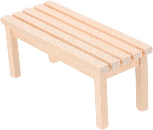 Casa de muñecas Banco de jardín de madera en miniatura: Mini banco de jardín de fotos Prop Madera Hada Muebles de jardín Adornos Silla de mesa de