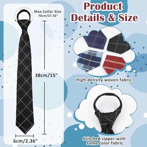 Boys Tie, Kids Ties for Boys Girls, 15" Pretied Plaid Zipper Tie for Graduation (Age 8-14)3