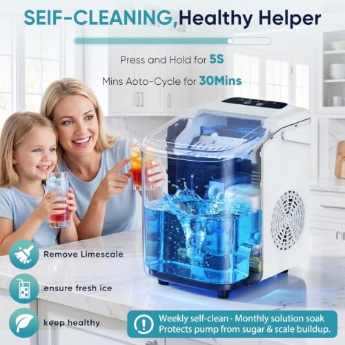 Image of DUMOS Ice Maker Countertop, Ice Machine with Portable Handle, Basket and Scoop, 26lbs Daily, 9 Bullet Cubes in 6-8 Mins, Auto-Cleaning for Home, Kitchen, Office, Outdoors, RV Camping