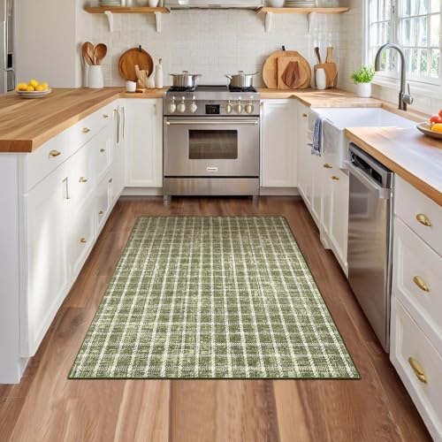 ROYHOME 4x6 Sage Green Checkered Rug for Living Room Washable Plaid Rugs