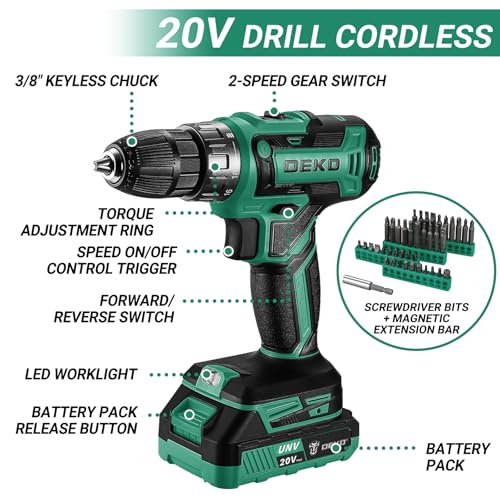 Miniatura 3 de Deko Caja Herramientas Completa Con Destornillador Electrico Taladro Con Bateria De 20v, Maletin De 186 Piezas Verde, Caja Profesional De Herramientas Domésticas De Bricolaje Para Oficinas Y Jardín