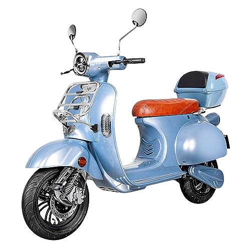 Elektroroller Classico, 45 km/h, 60 Km Reichweite, Lithium-Akku, 3000 Watt, E-Roller mit Straßenzulassung, Roller, Elektro-Motorroller, Elektro-Moped, blau