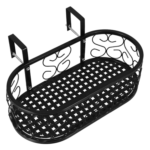 VICASKY Elegant Balcony Railing Flower Stand Outdoor Metal Plant Holder Hanging Flower Pot Rack Decorative Shelf for Patio