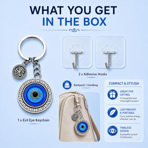 Image of Evil Eye Keychain for Bike Car and Home Keys with Adhesive Hook | Good Luck Protection Charm Key Ring | Stylish Evil Eye Key Chain for Positivity | Gifting & Decorative Purpose