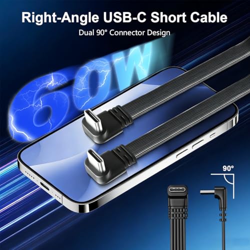 Image of Verilux Right-Angle C Type Charger Cable 10CM, PD 66W Type C Cable Fast Charging & 10Gbps Data Transfer, PVC Short USB C for iPhone 17 /16 /15, Galaxy S26 /S25 /S24, iPad, Laptop