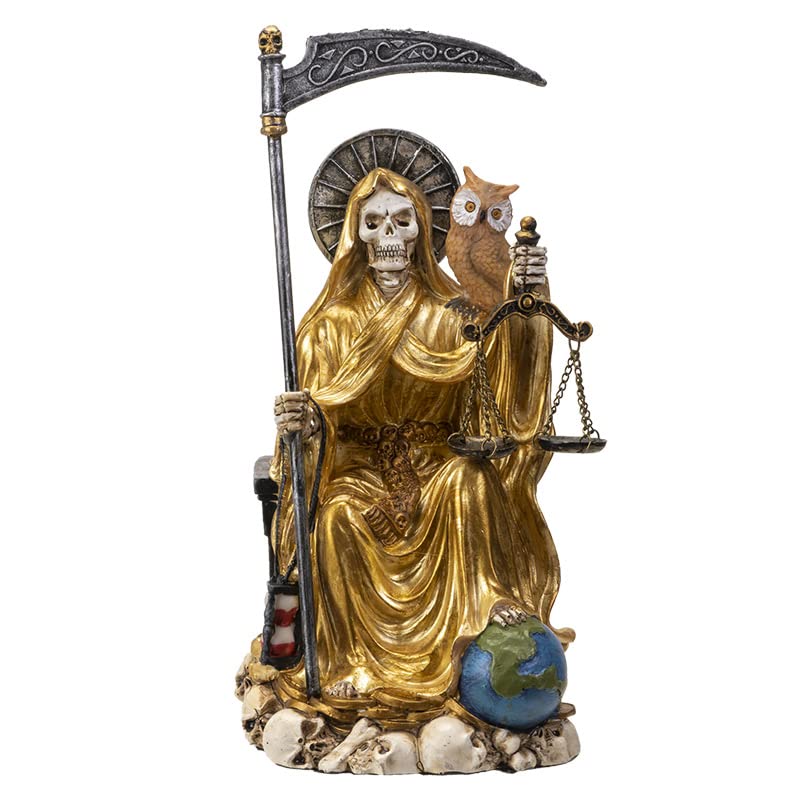 Père Noël assis Pacific Trading 15249 orné d'une robe dorée et hibou