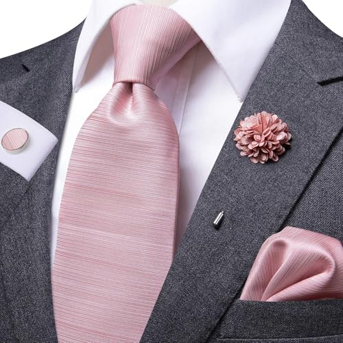 Image of Dubulle Mens Tie and Lapel Pin Paisley Striped Floral Necktie for Men Pocket Square Cufflinks 4PCS Set Wedding Party