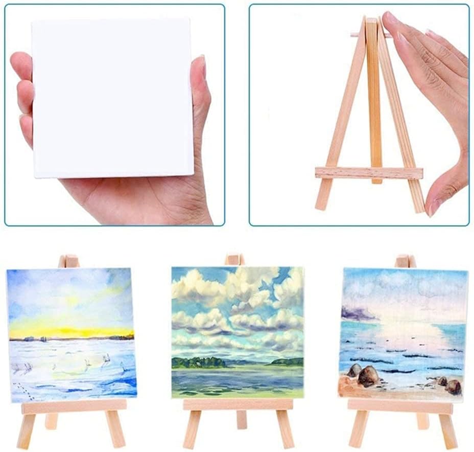 HBJWOV Children's Painting Canvas Easel, 18Pcs Mini Painting Canvas Painting Set Painting Craft Drawing for Children's Painting