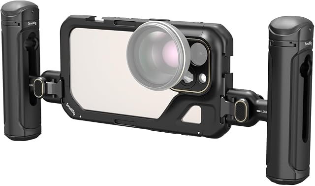 SMALLRIG Zestaw Podwójnych Klatek na Telefon Telefonu dla iPhone 15 Pro, Zestaw Klatek do Mobilnego Zestawu Wideo ze z Podwójnymi Bezprzewodowymi Uchwytami z Szybkozłączką do Nagrywania - 4397