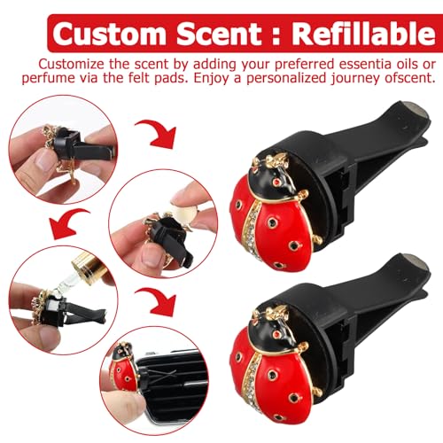 Image of 2pcs Ladybug Car Accessories,Ladybug Car Air Freshener Vent Clips,Colorful and Durable,Suitable for Female Girls' Vehicle Interior Decoration.with 2 Air Outlet Clips